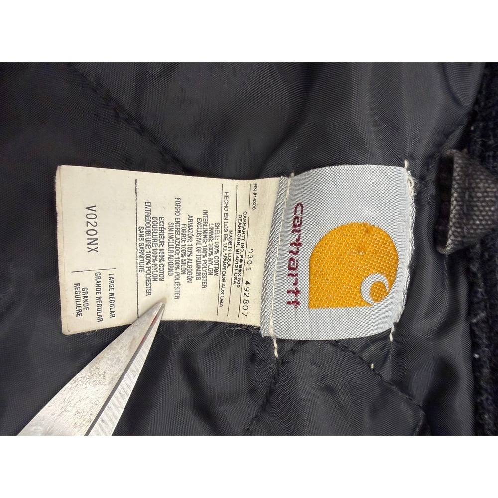 Vintage Carhartt Vest Men's Large Regular Canvas Quilted V02ONX Onyx Made in USA - Picture 7 of 9